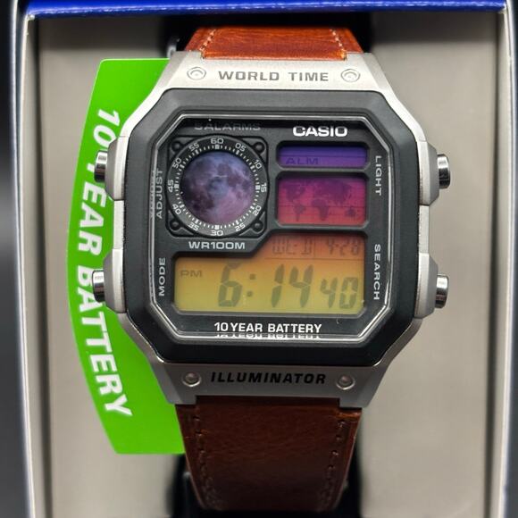 Custom Casio AE1200 Moon Eclipse Edition World Time 100m Leather Strap - Picture 5 of 17